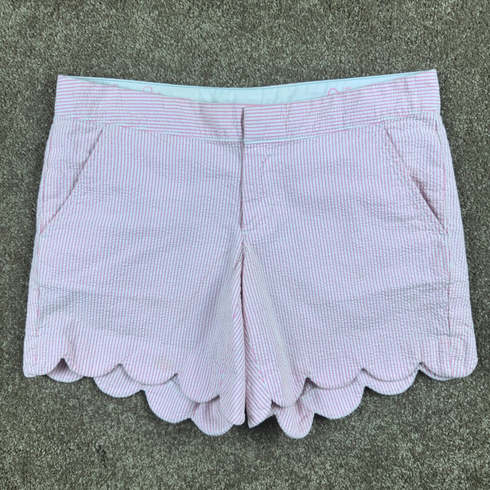 Lilly Pulitzer Buttercup Shorts Pink White Seersucker Scalloped Hem Size 0